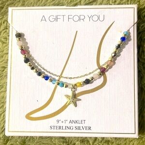 Brand New Sterling Silver Colorful Beaded Starfish Anklet Beach Summer Gold Tone